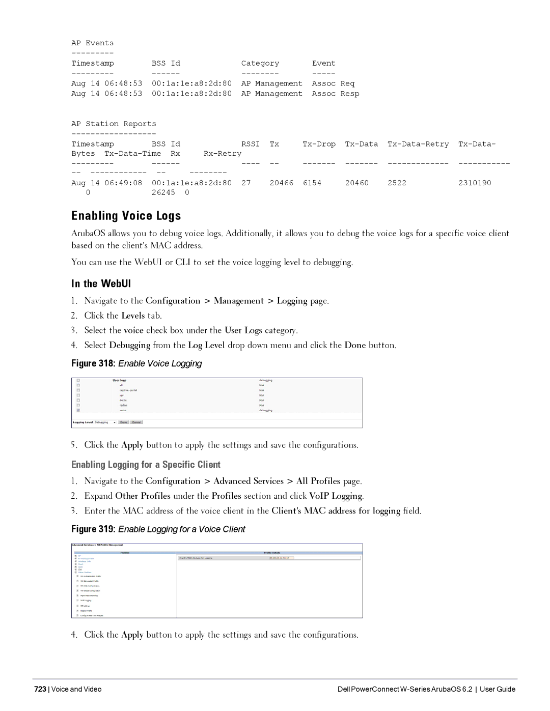 Dell 6.2 Enabling Voice Logs, Enabling Logging for a Specific Client, Navigate to the Configuration Management Logging 