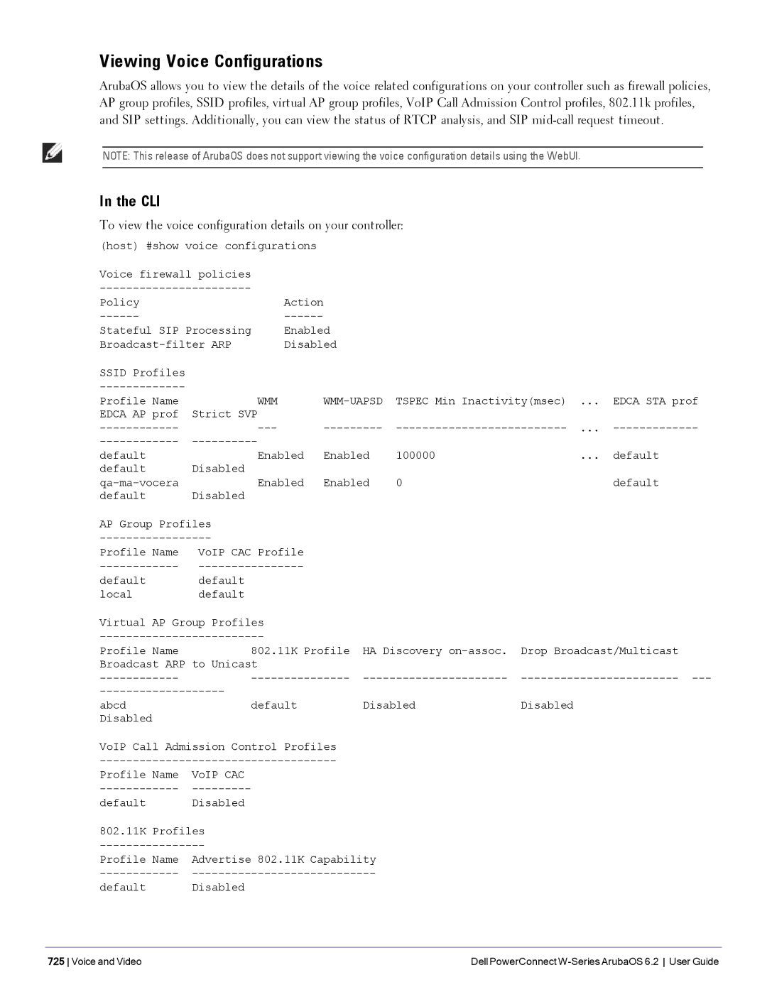 Dell 6.2 manual Viewing Voice Configurations, To view the voice configuration details on your controller 