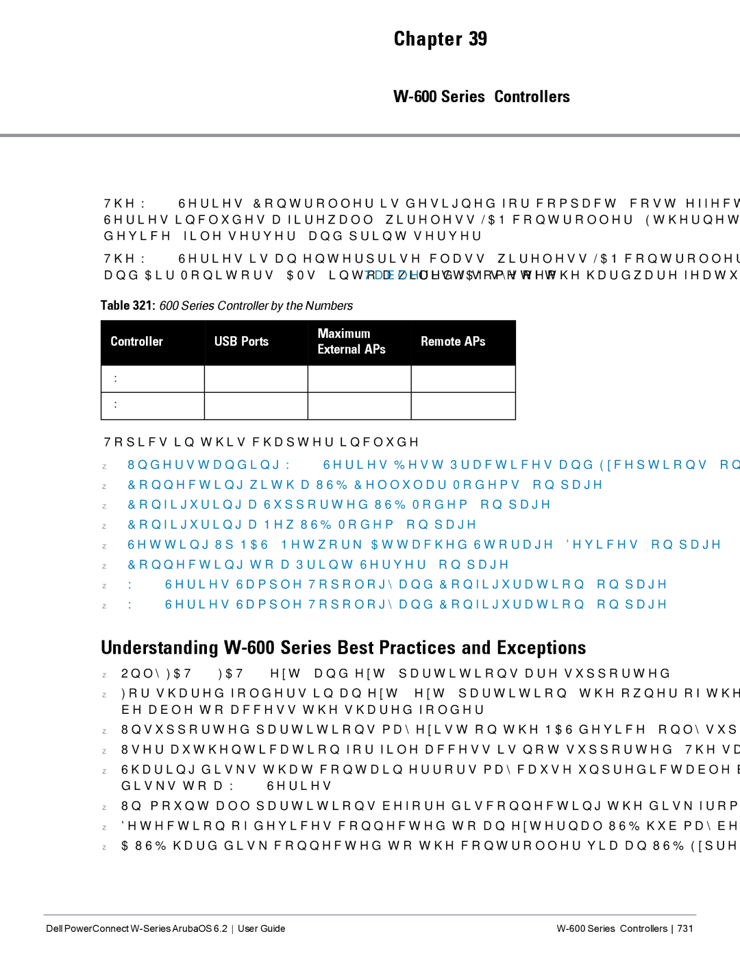 Dell 6.2 manual Understanding W-600 Series Best Practices and Exceptions, Series Controllers, USB Ports 