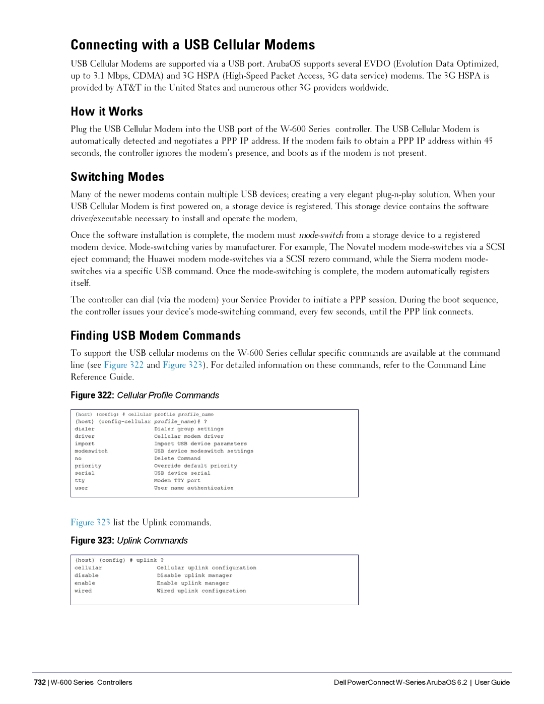 Dell 6.2 manual Connecting with a USB Cellular Modems, Switching Modes, Finding USB Modem Commands 