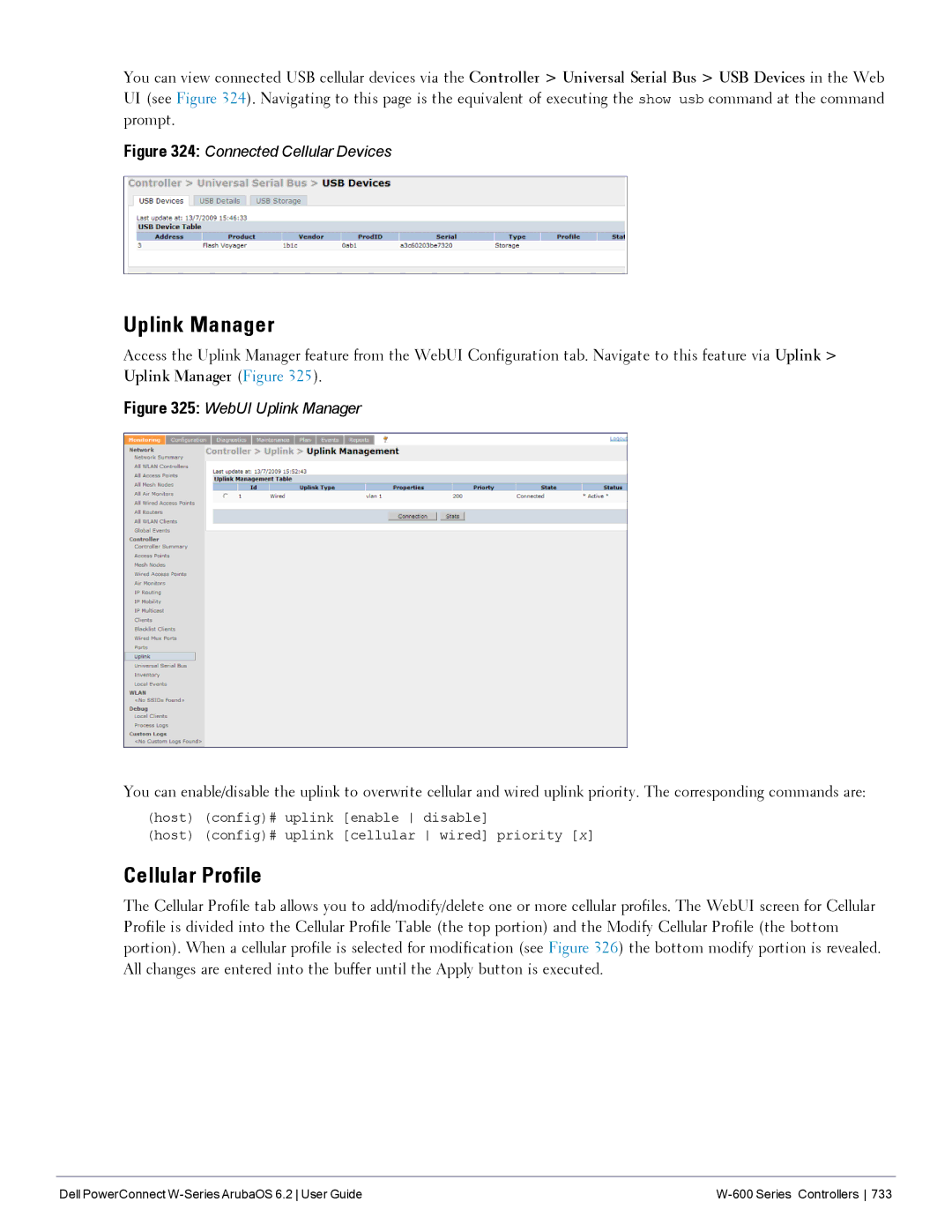 Dell 6.2 manual Uplink Manager, Cellular Profile 