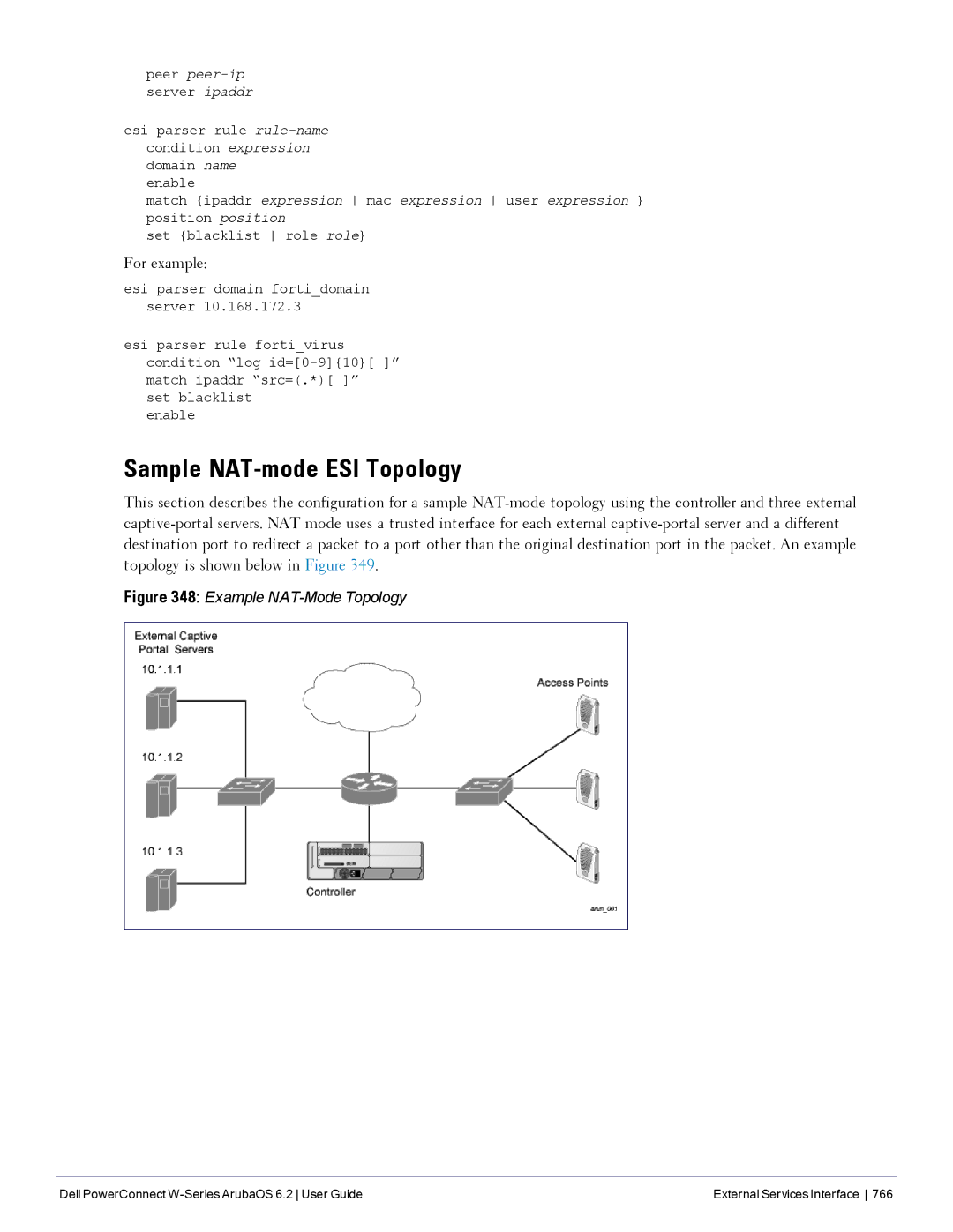 Dell 6.2 manual Sample NAT-mode ESI Topology, Example NAT-Mode Topology 