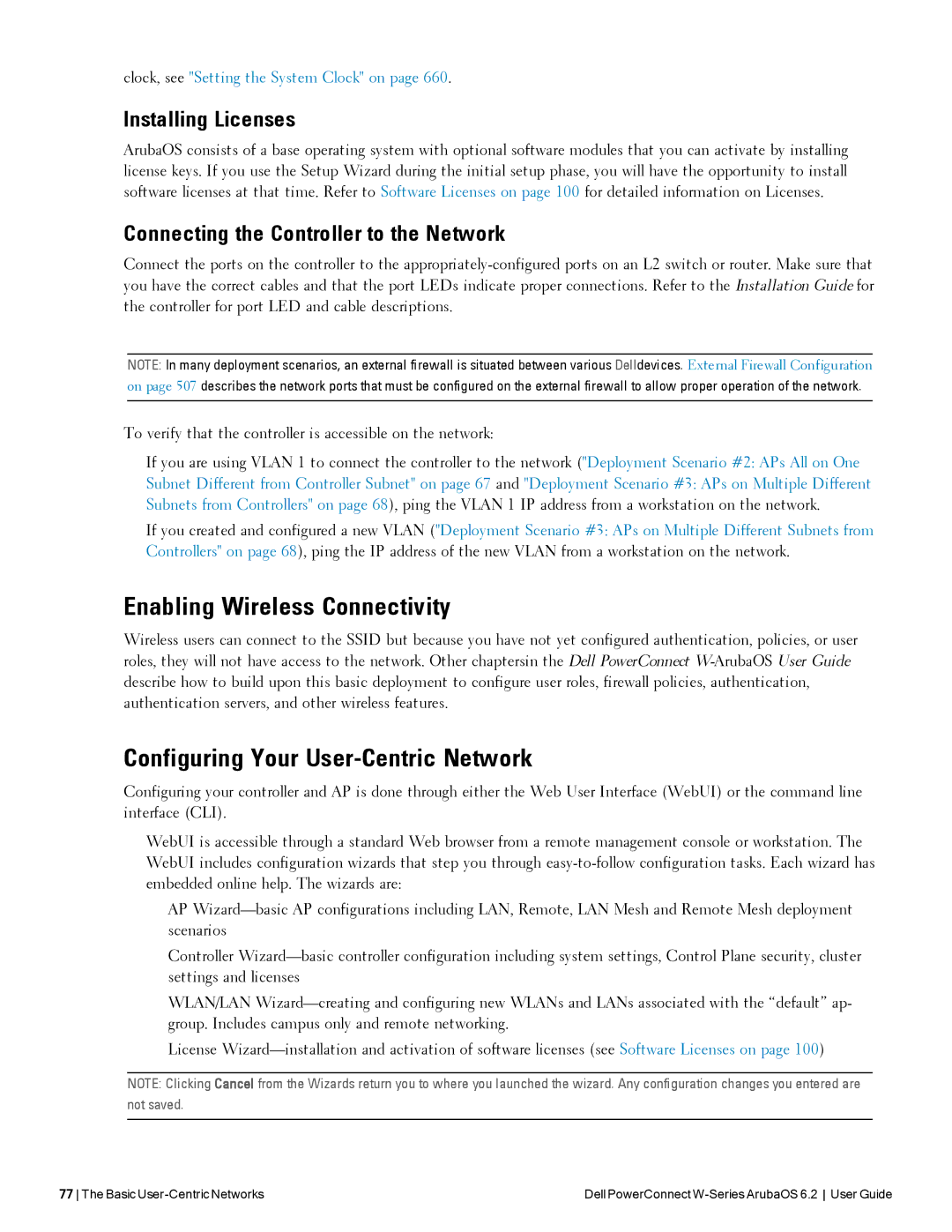 Dell 6.2 manual Enabling Wireless Connectivity, Configuring Your User-Centric Network, Installing Licenses 