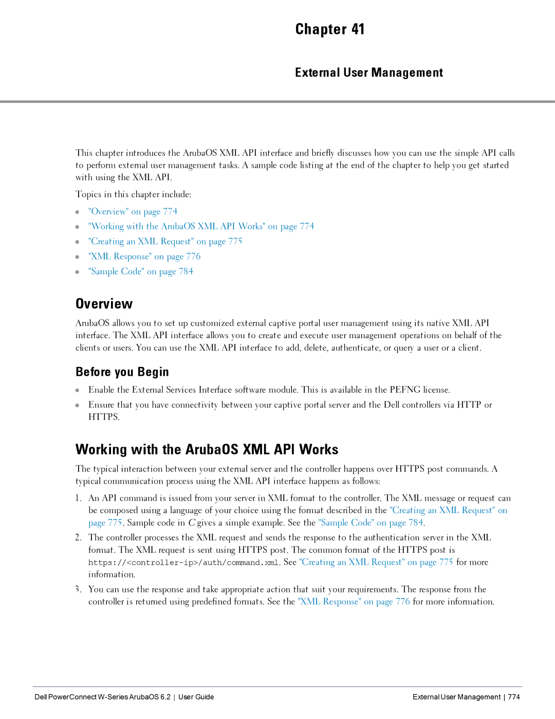 Dell 6.2 manual Working with the ArubaOS XML API Works, External User Management 