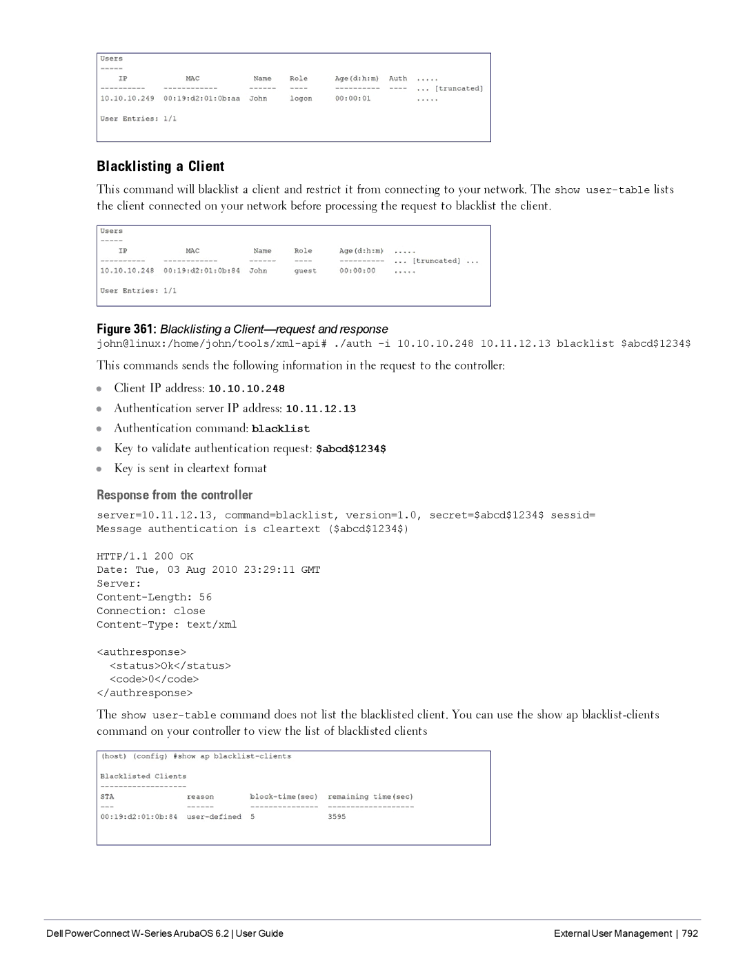 Dell 6.2 manual Blacklisting a Client-request and response 