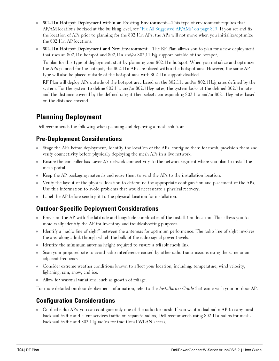 Dell 6.2 manual Planning Deployment, Pre-Deployment Considerations, Outdoor-Specific Deployment Considerations 