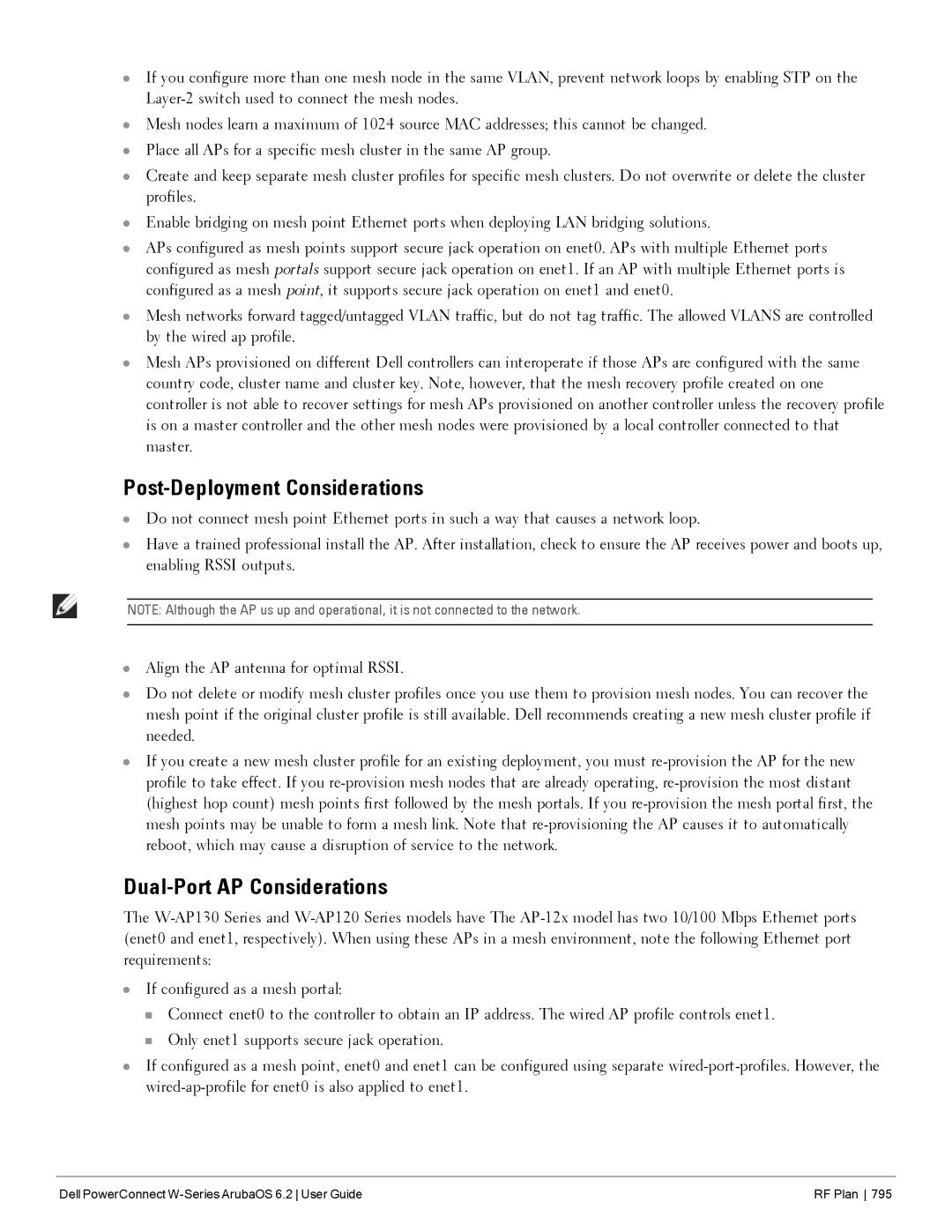 Dell 6.2 manual Post-Deployment Considerations, Dual-Port AP Considerations 