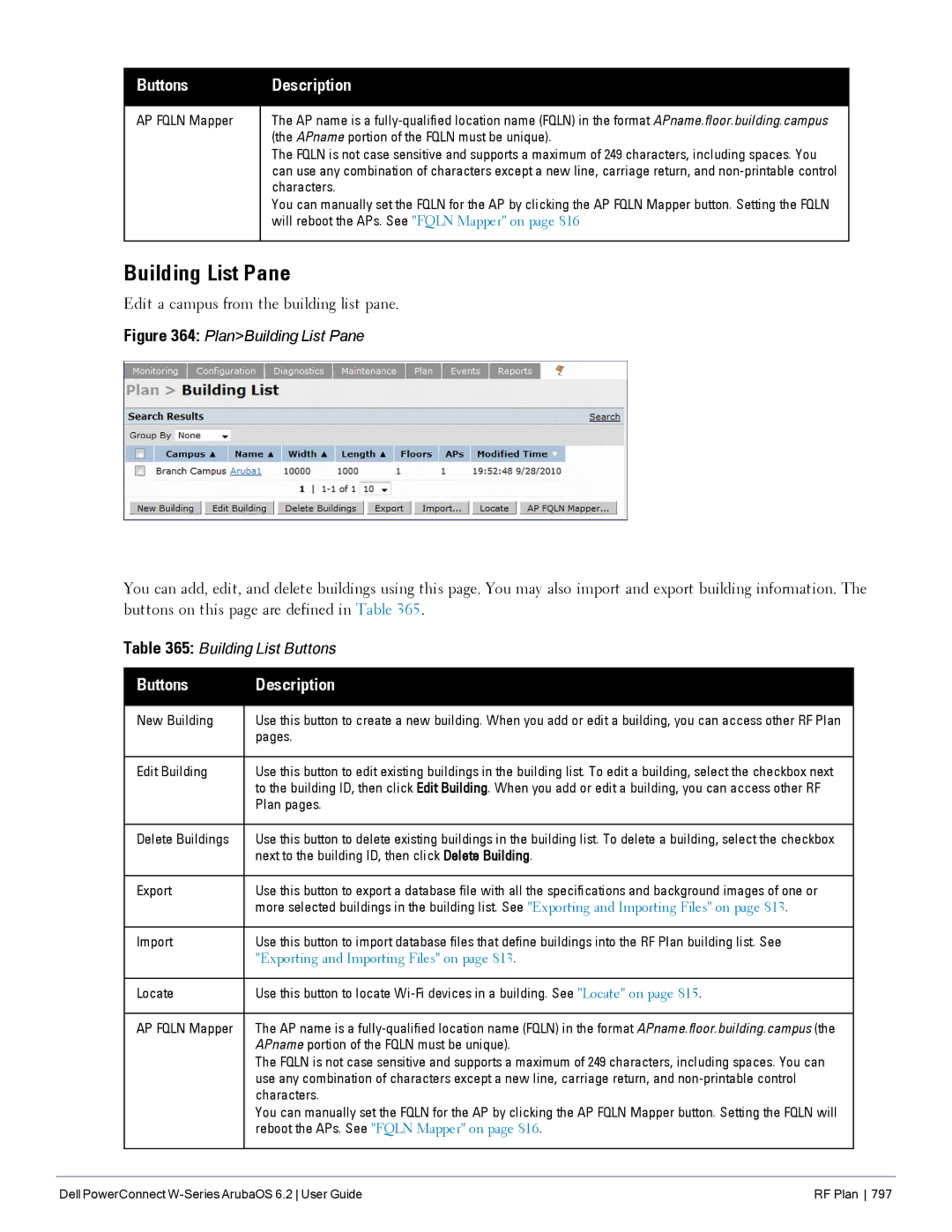 Dell 6.2 manual Building List Pane, Buttons, Edit a campus from the building list pane 