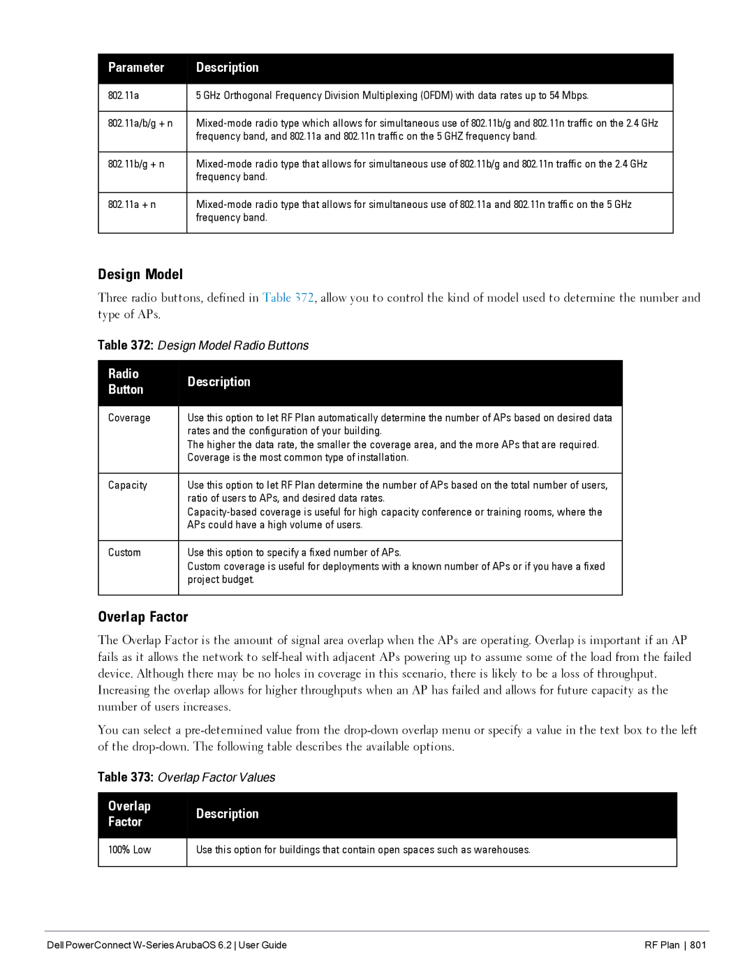 Dell 6.2 manual Design Model, Overlap Factor, Radio Description Button 