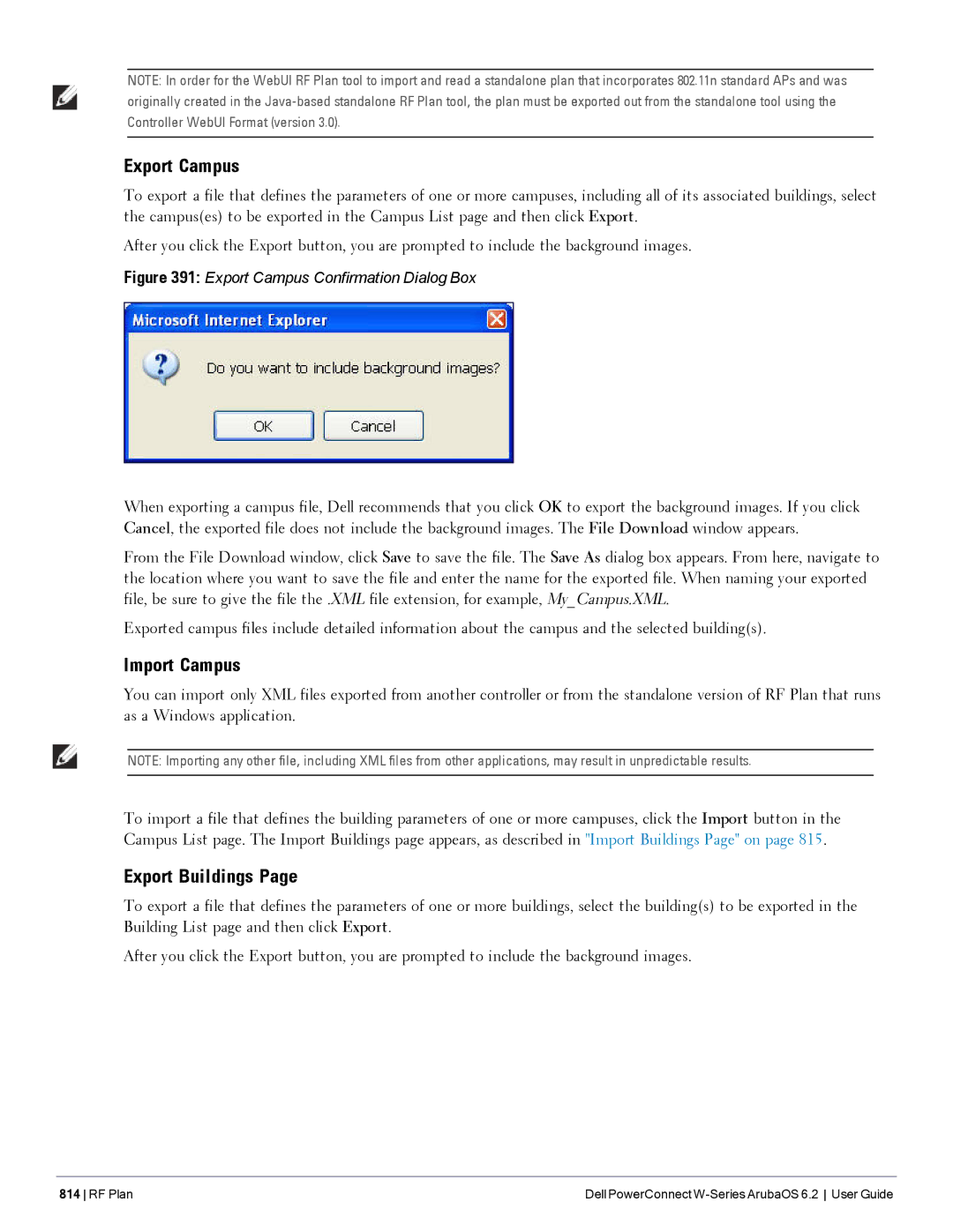 Dell 6.2 manual Export Campus, Import Campus, Export Buildings 