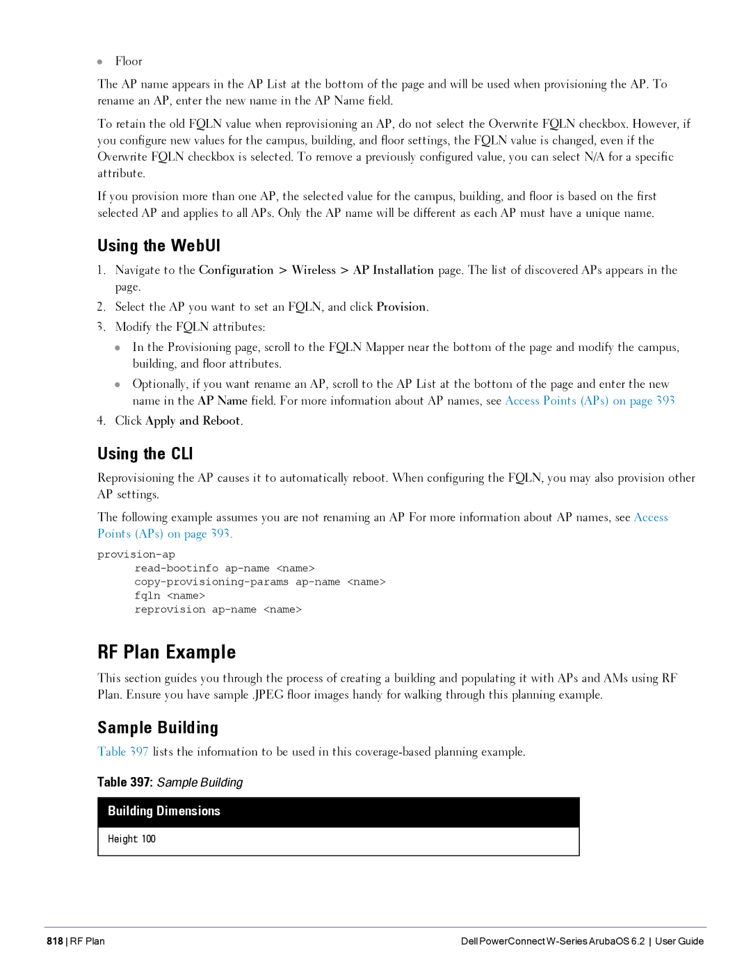 Dell 6.2 manual RF Plan Example, Using the WebUI, Sample Building, Height 