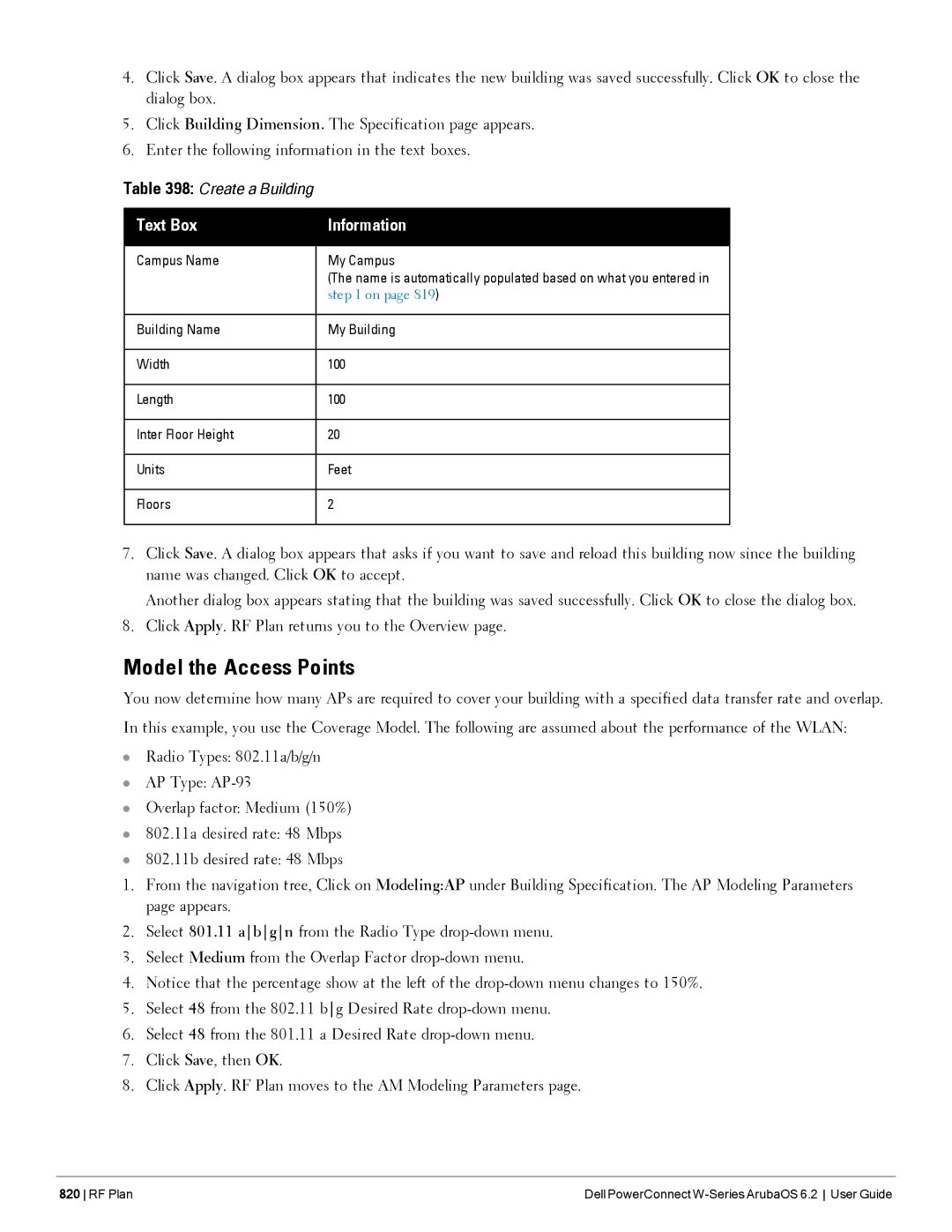 Dell 6.2 manual Model the Access Points, Text Box, Information, Campus Name 