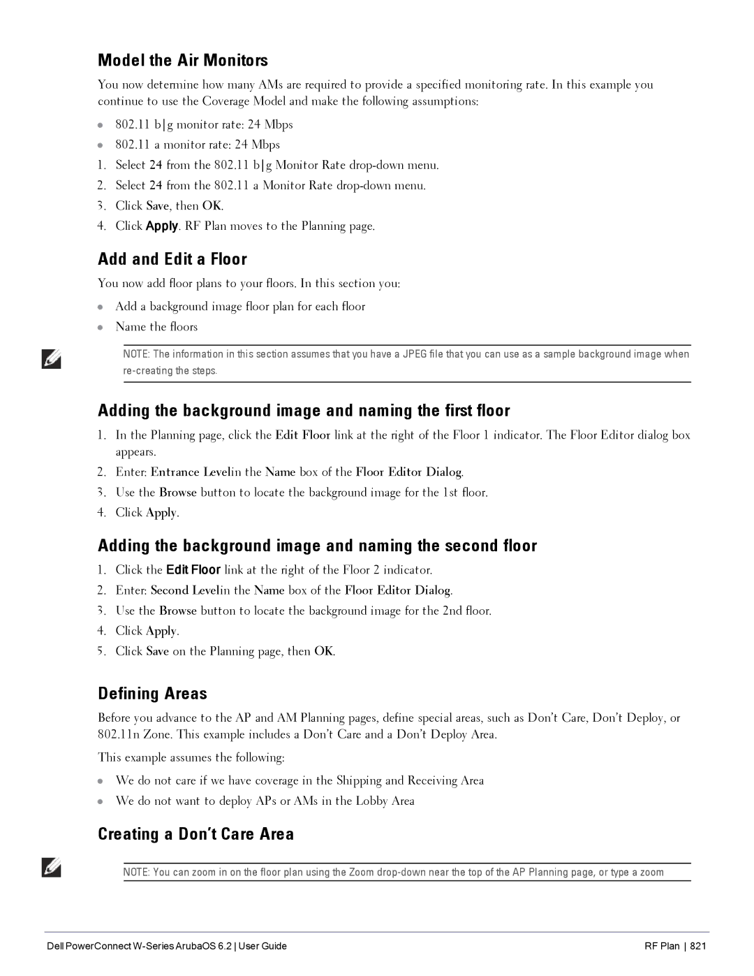 Dell 6.2 manual Model the Air Monitors, Add and Edit a Floor, Adding the background image and naming the first floor 