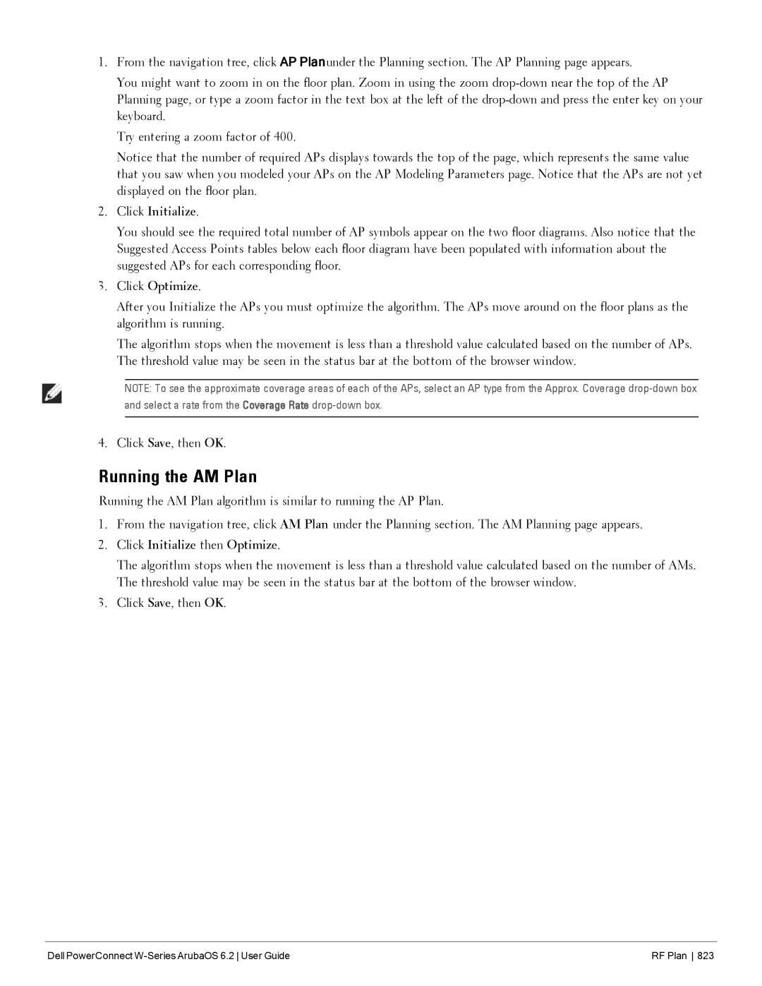 Dell 6.2 manual Running the AM Plan, Click Optimize, Click Initialize then Optimize 