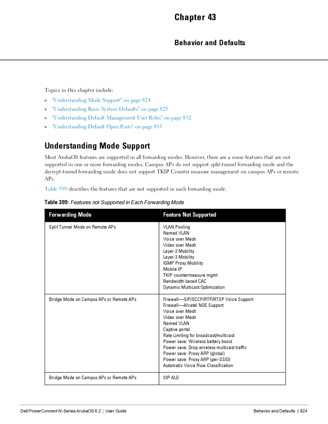 Dell 6.2 manual Understanding Mode Support, Behavior and Defaults, Forwarding Mode Feature Not Supported 