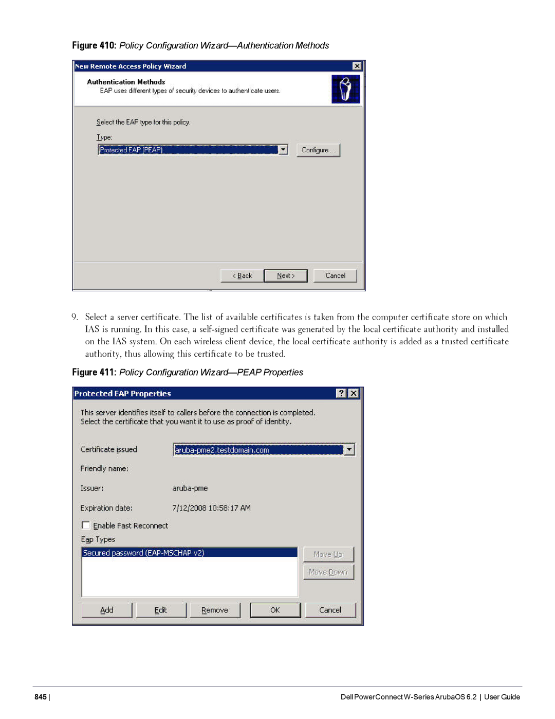 Dell 6.2 manual Policy Configuration Wizard-Authentication Methods 