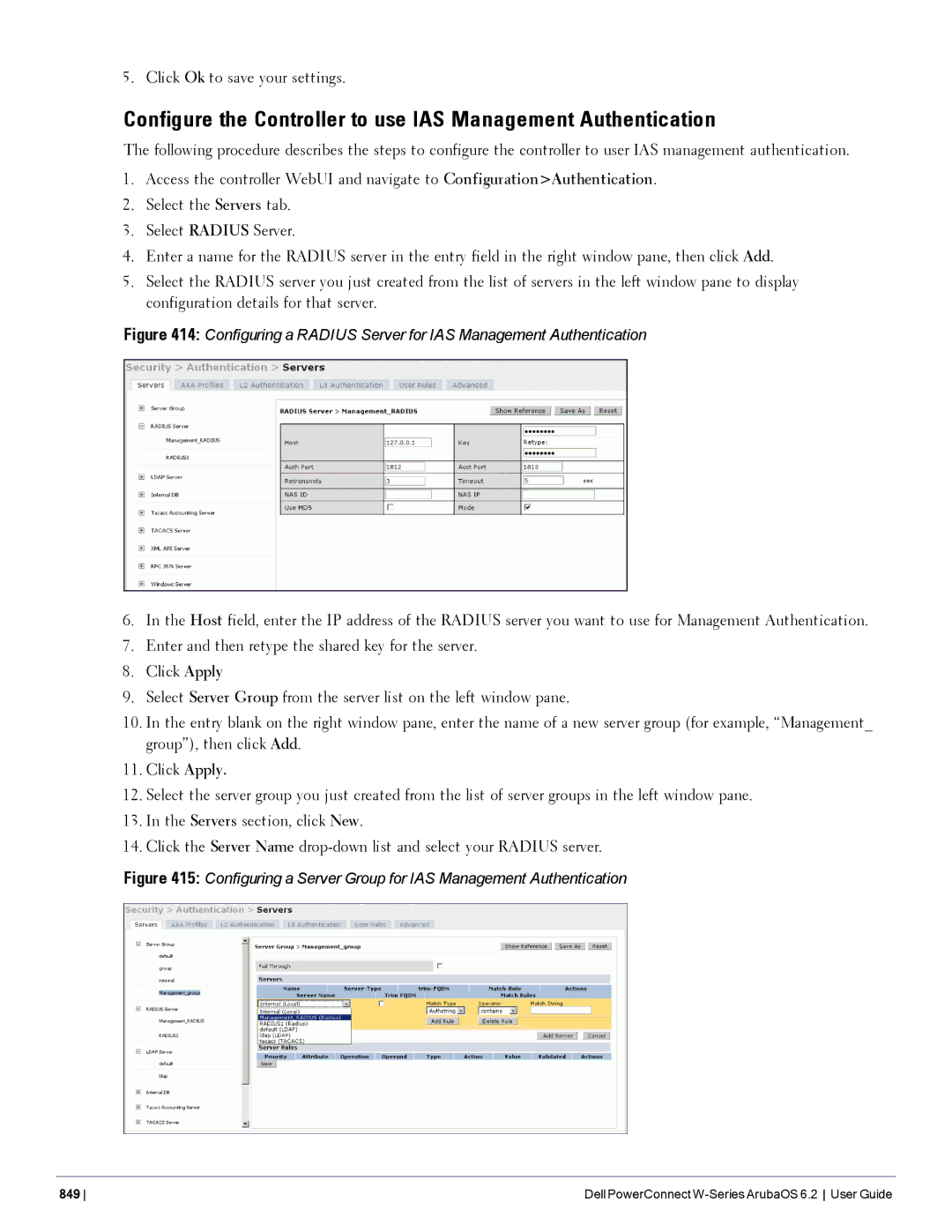 Dell 6.2 manual Configuring a Server Group for IAS Management Authentication 