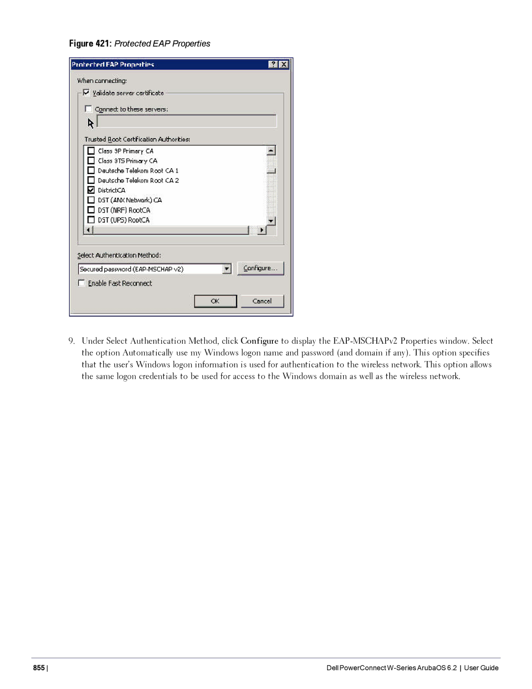 Dell 6.2 manual Protected EAP Properties 