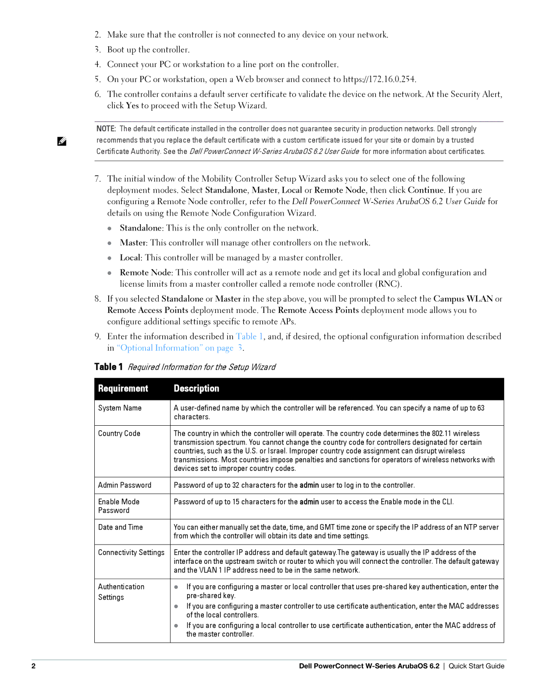 Dell 6.2 quick start Requirement Description 