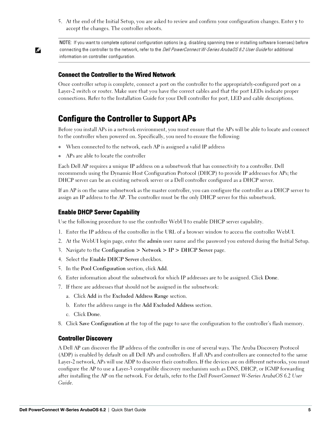 Dell 6.2 Configure the Controller to Support APs, Connect the Controller to the Wired Network, Controller Discovery 