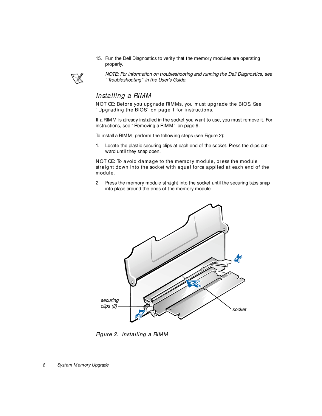 Dell 620 manual Installing a Rimm 