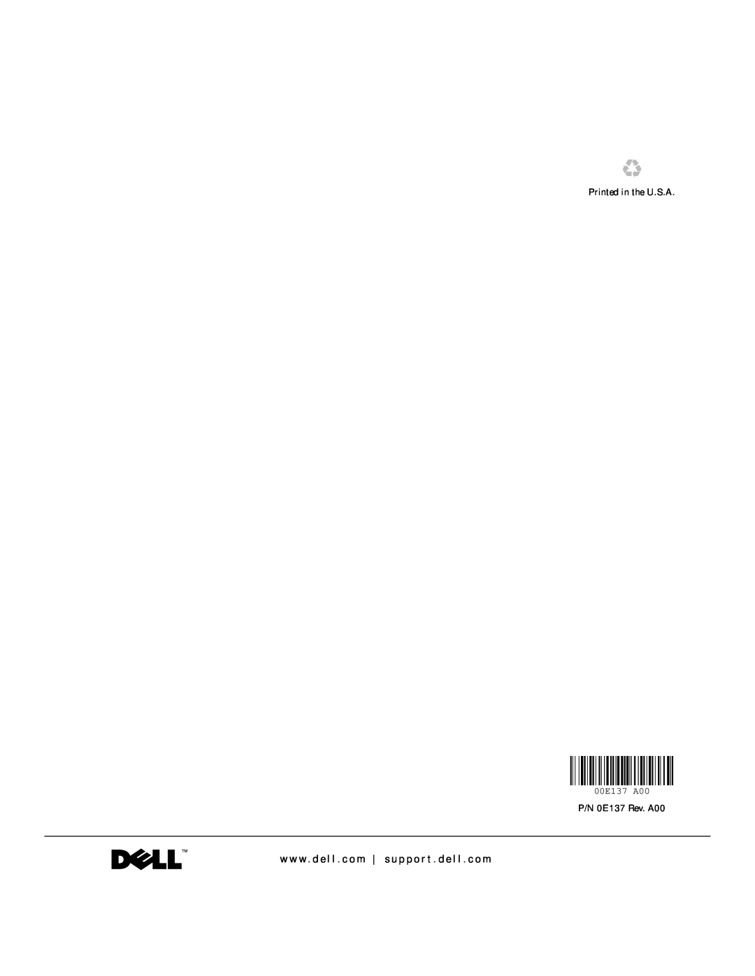 Dell 620 manual Printed in the U.S.A, P/N 0E137 Rev. A00, 00E137 A00 