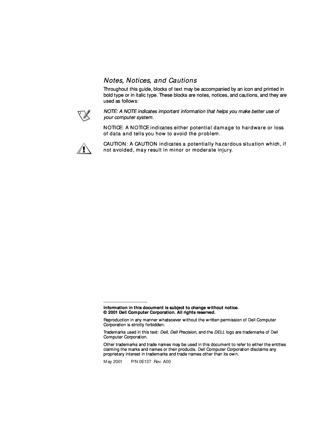 Dell 620 manual Notes, Notices, and Cautions 