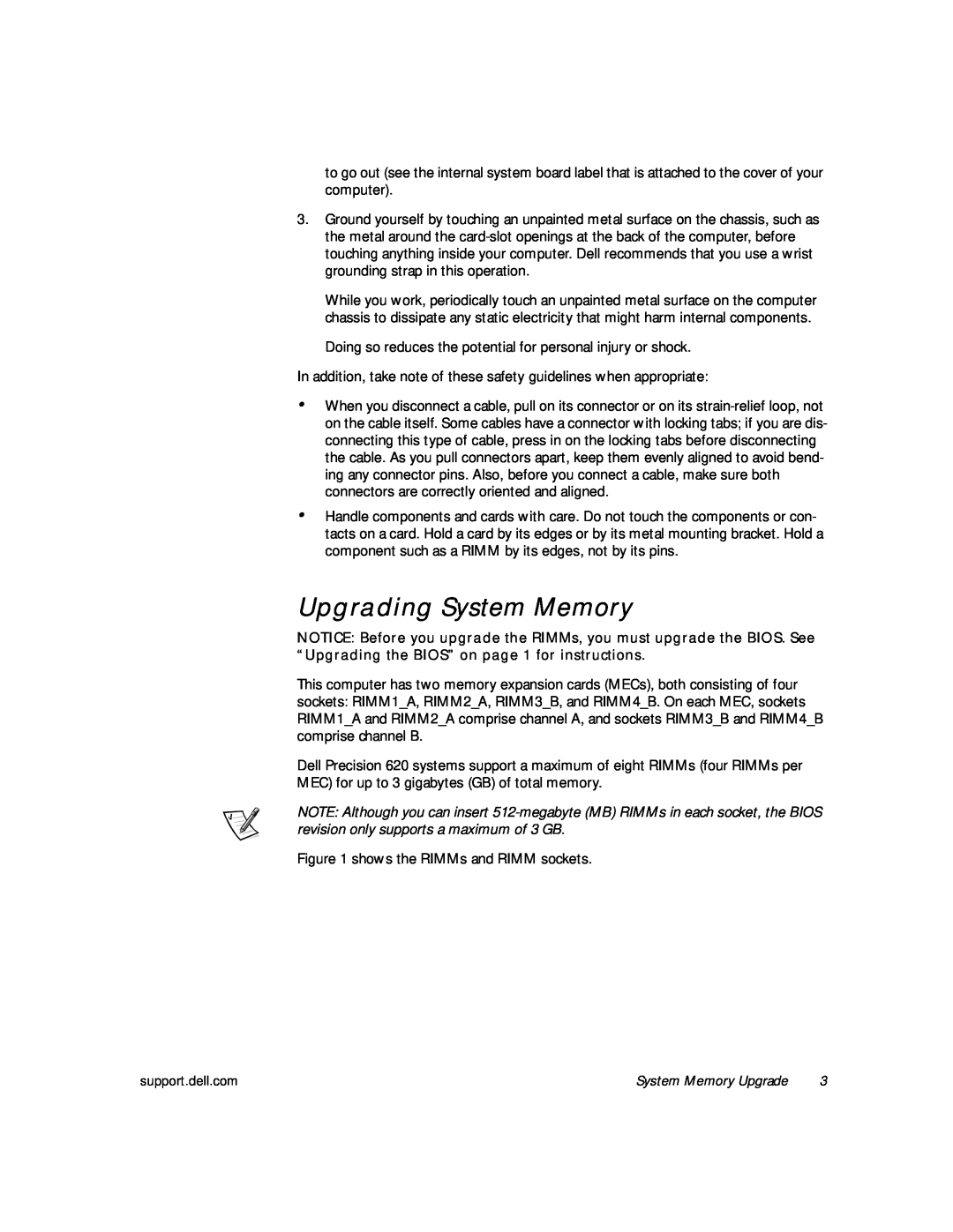 Dell 620 manual Upgrading System Memory 