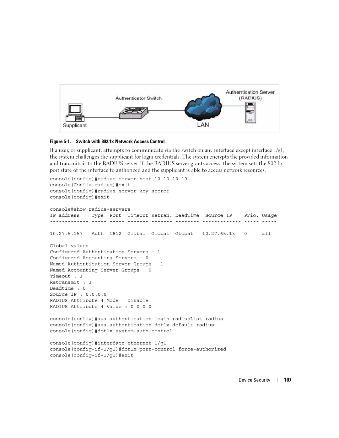 Dell 6200 SERIES manual 107, Switch with 802.1x Network Access Control 