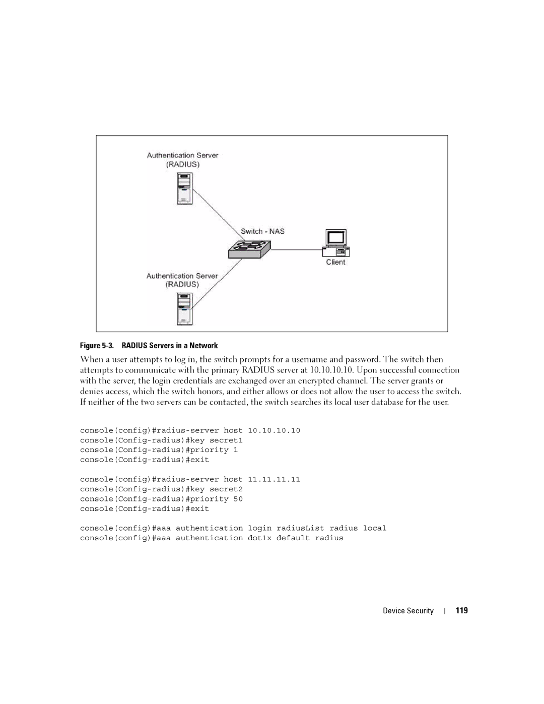 Dell 6200 SERIES manual 119, Radius Servers in a Network 