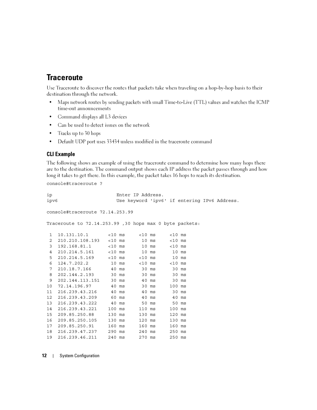 Dell 6200 SERIES manual Traceroute, CLI Example 