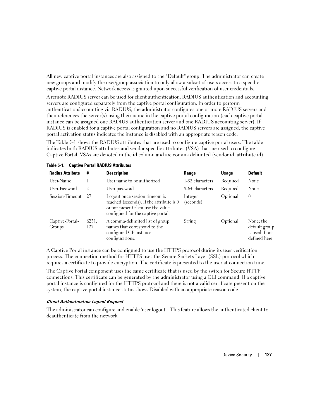 Dell 6200 SERIES manual 127, Description Range Usage Default 