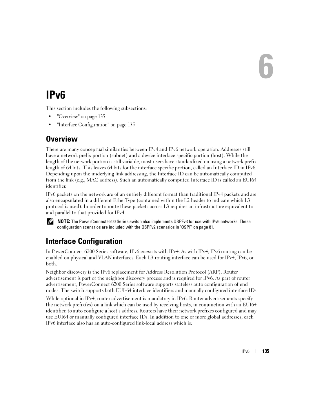 Dell 6200 SERIES manual Overview, Interface Configuration, 135 