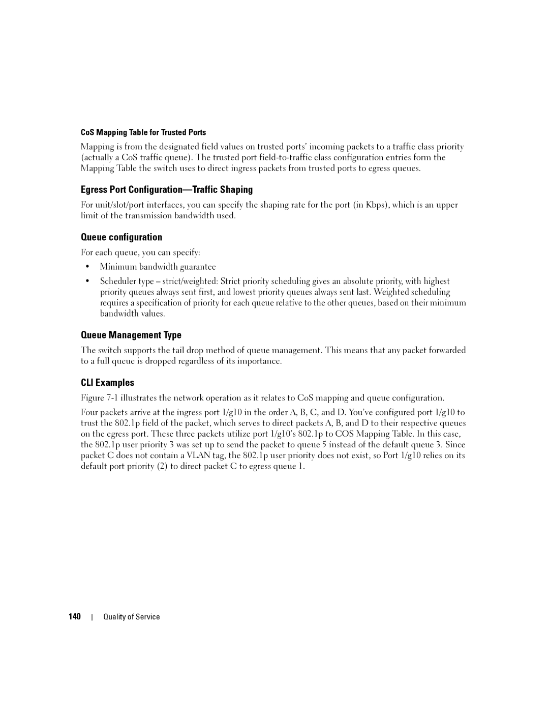 Dell 6200 SERIES manual Egress Port Configuration-Traffic Shaping, Queue configuration, Queue Management Type, 140 