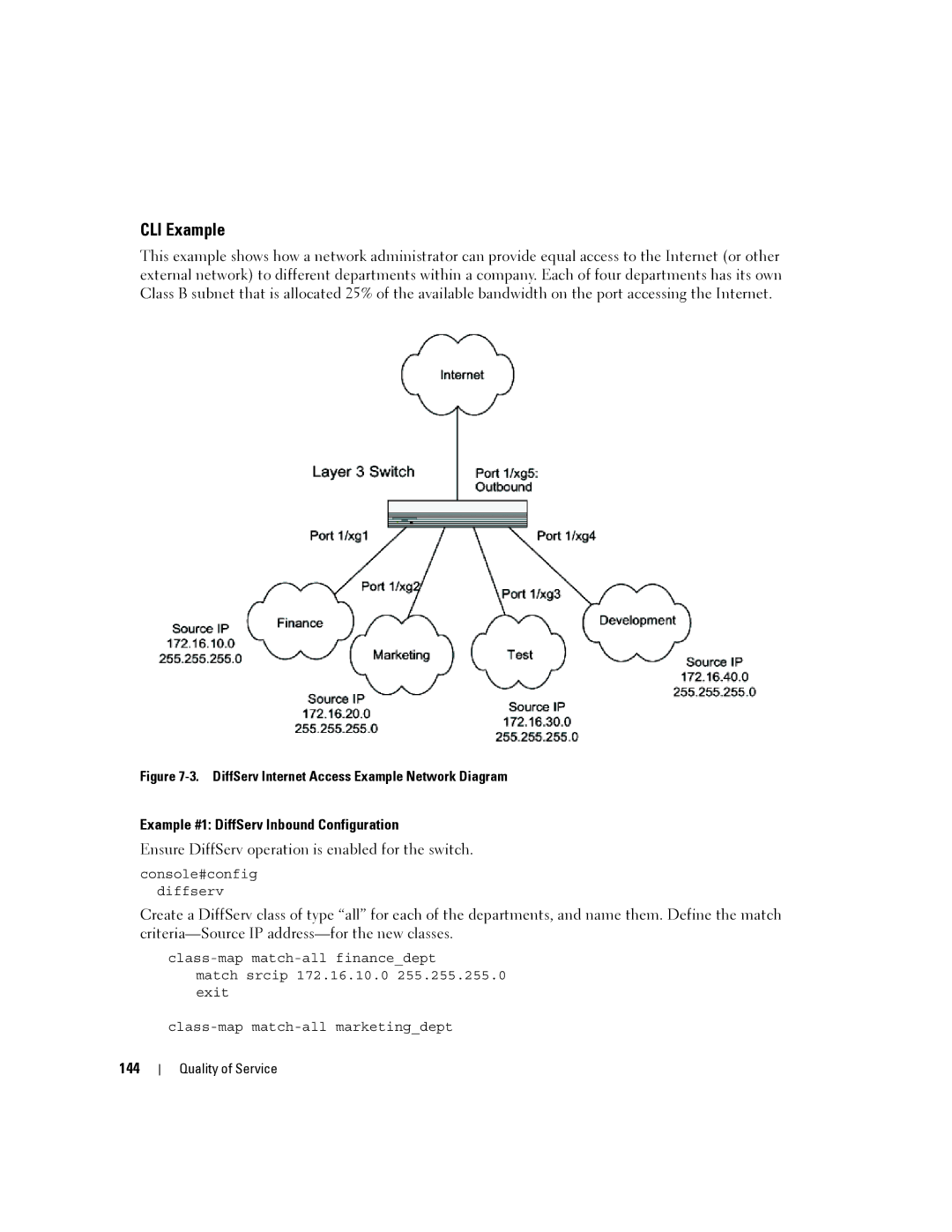 Dell 6200 SERIES manual Example #1 DiffServ Inbound Configuration, 144 