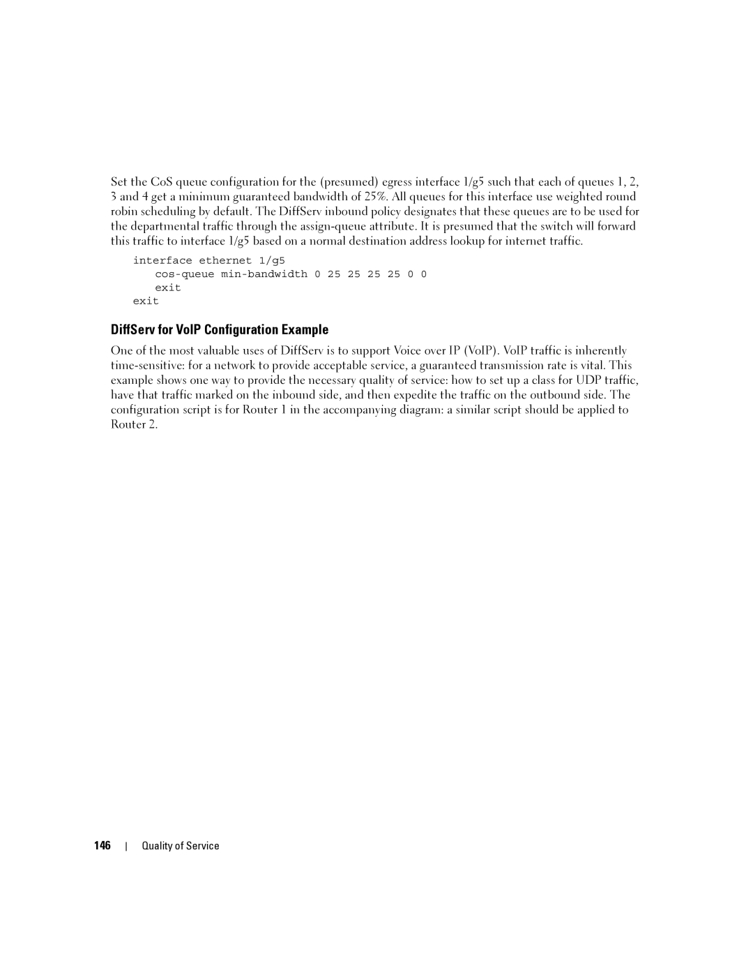 Dell 6200 SERIES manual DiffServ for VoIP Configuration Example, 146 