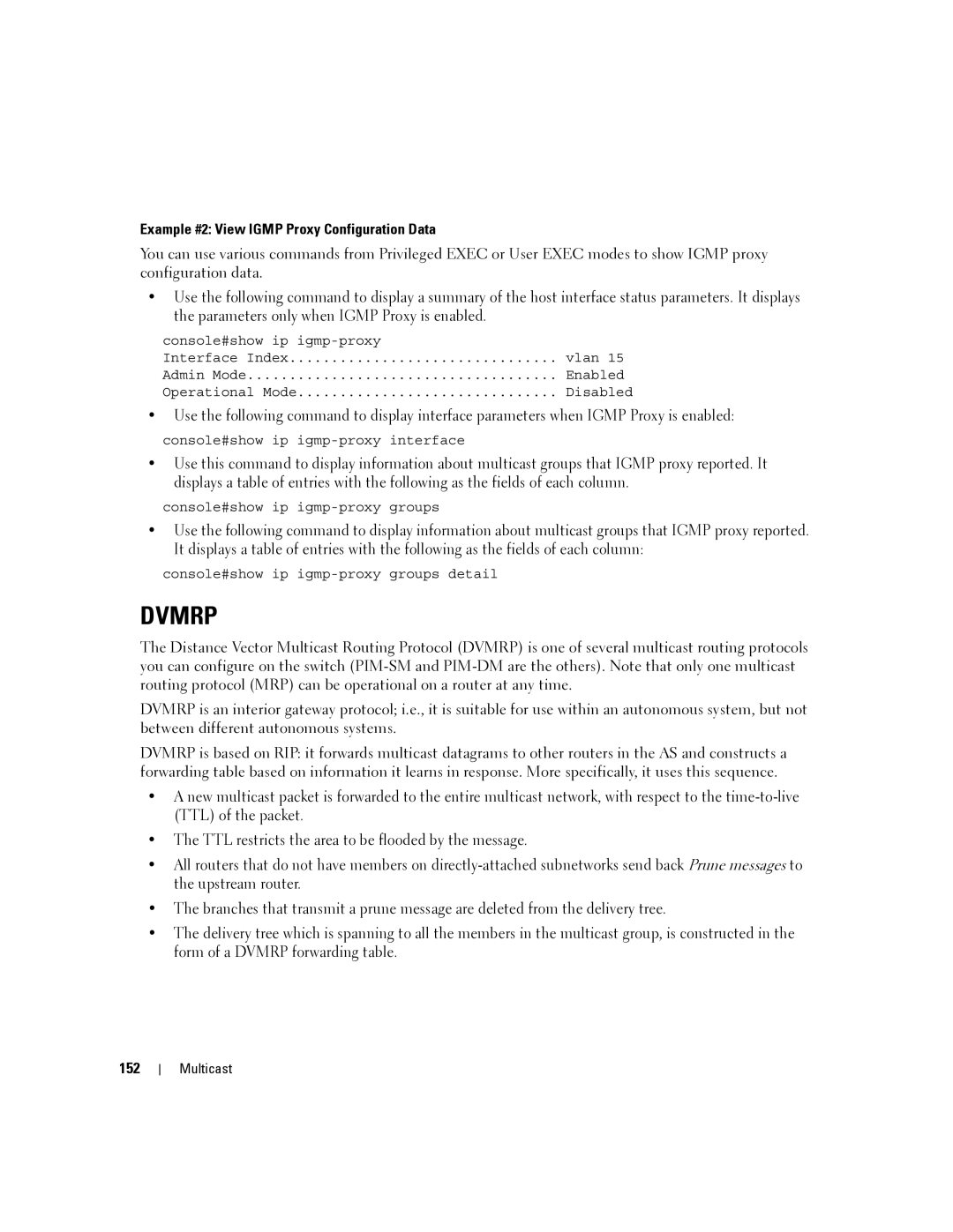 Dell 6200 SERIES manual Example #2 View Igmp Proxy Configuration Data, 152 