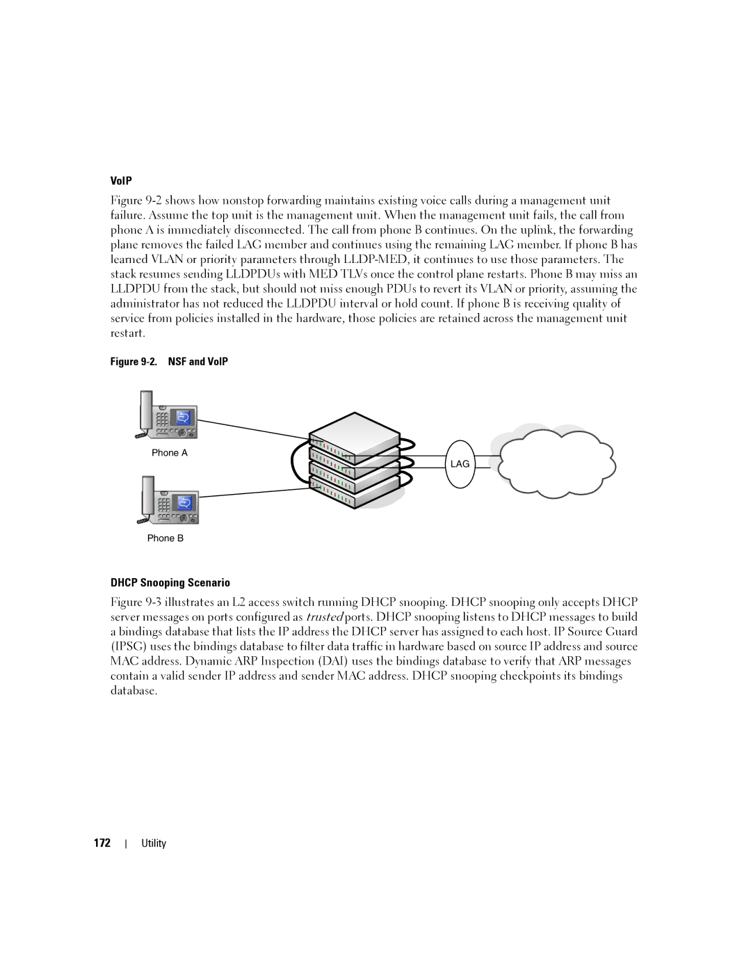 Dell 6200 SERIES manual VoIP, Dhcp Snooping Scenario, 172 