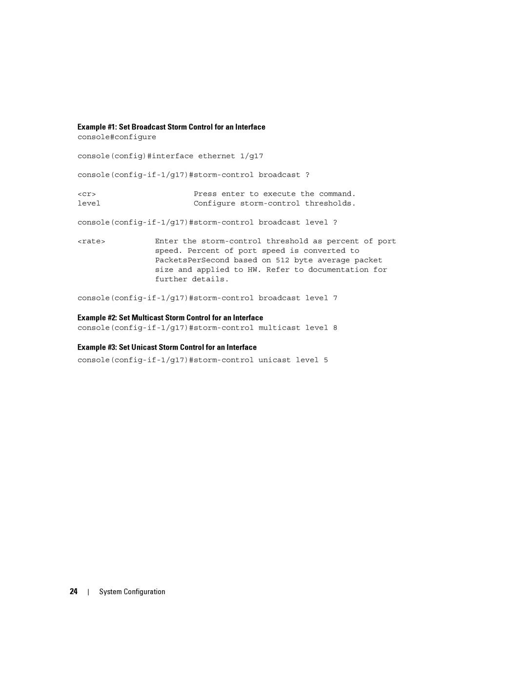 Dell 6200 SERIES manual Example #1 Set Broadcast Storm Control for an Interface 