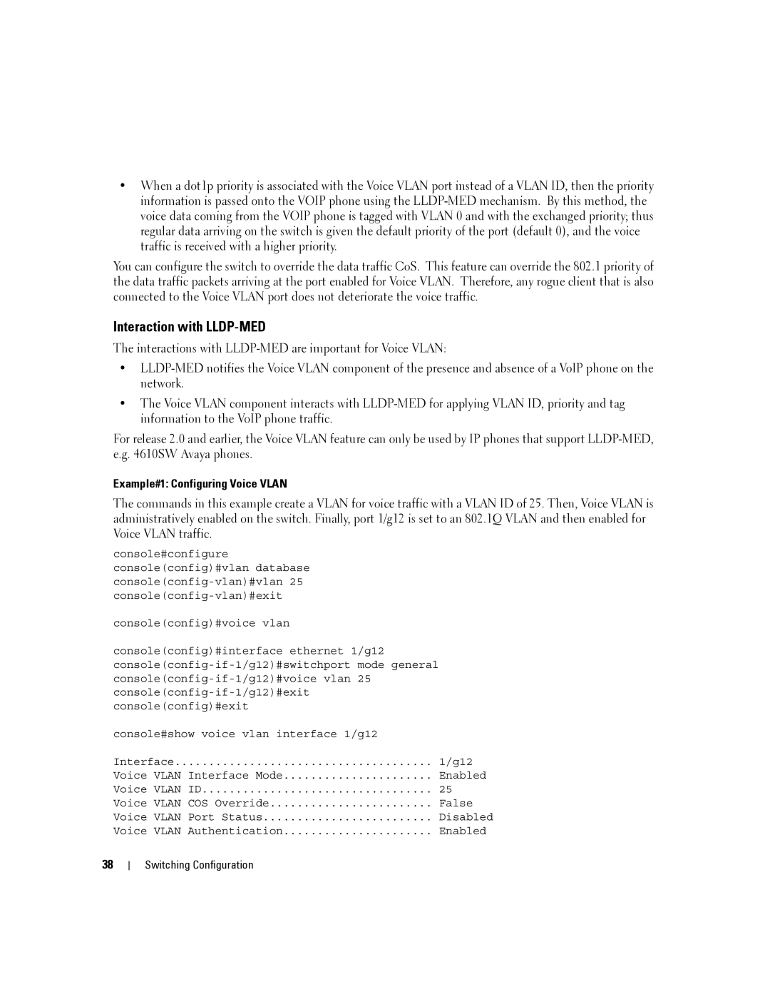 Dell 6200 SERIES manual Interaction with LLDP-MED, Example#1 Configuring Voice Vlan 