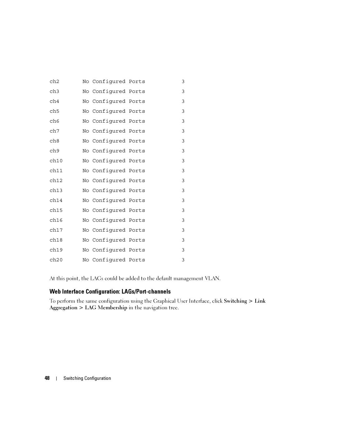 Dell 6200 SERIES manual Web Interface Configuration LAGs/Port-channels 