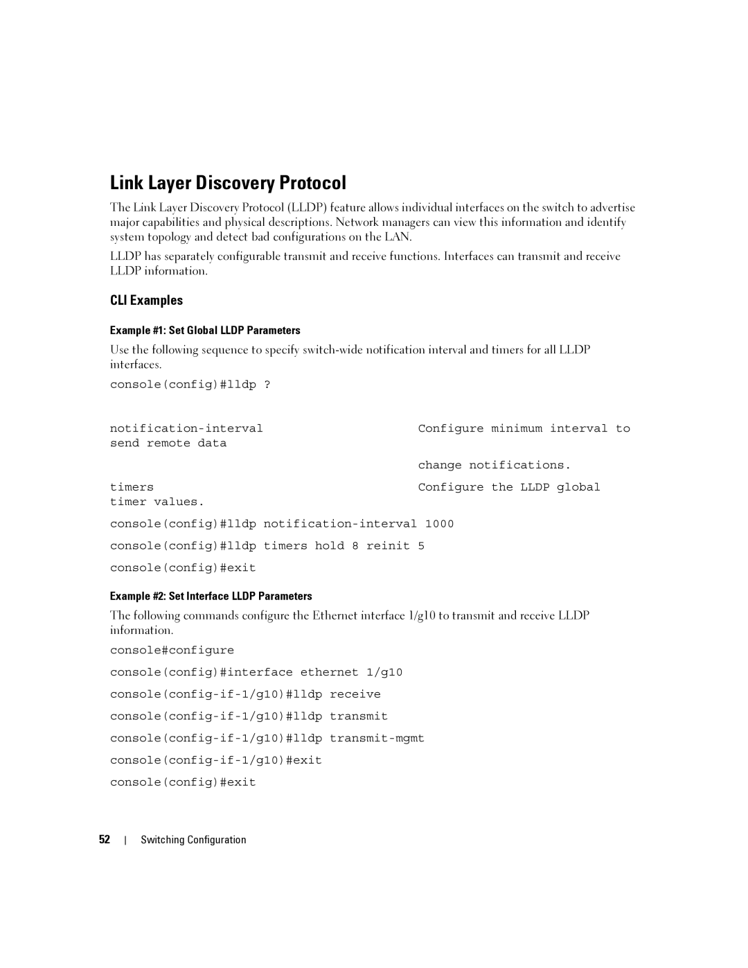 Dell 6200 SERIES manual Link Layer Discovery Protocol, Example #1 Set Global Lldp Parameters 