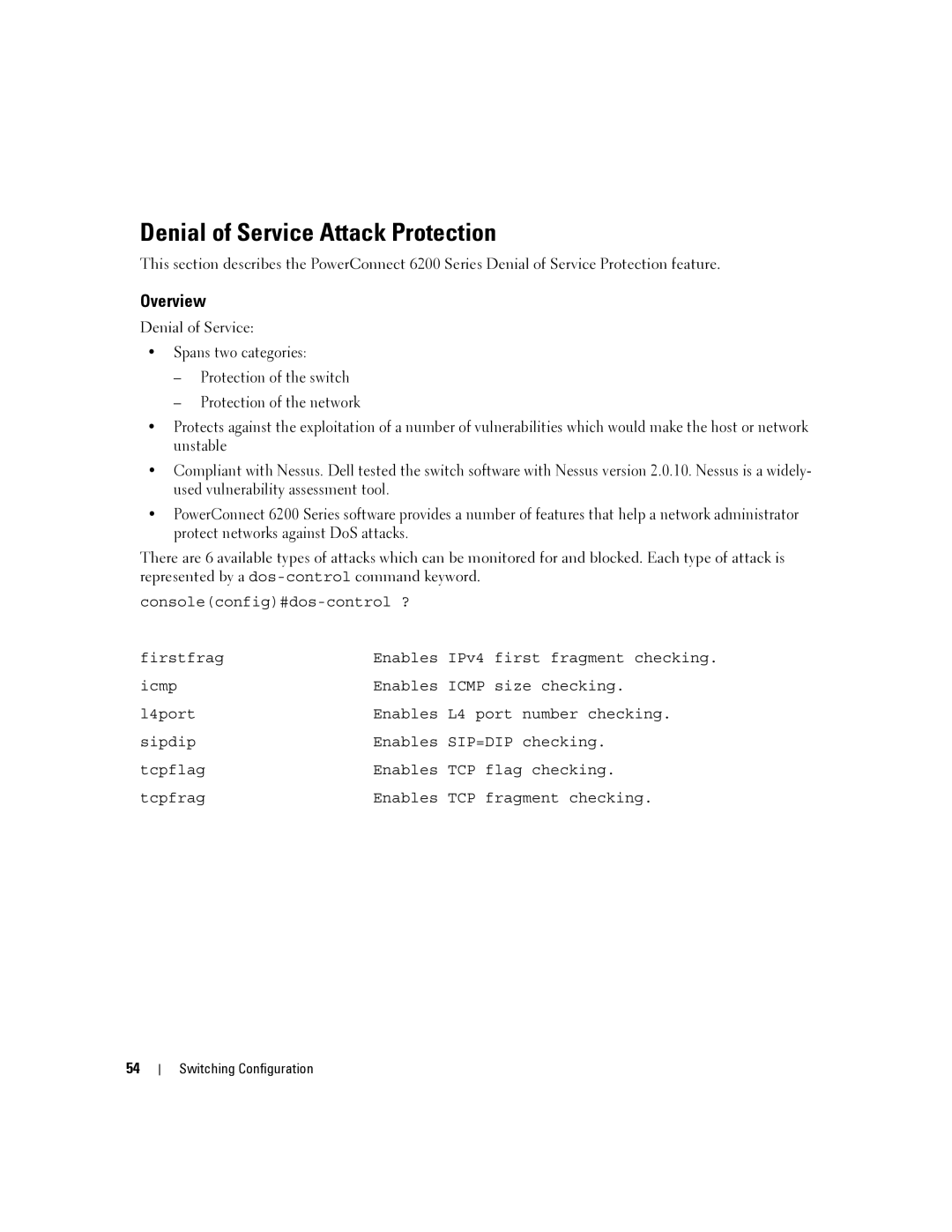 Dell 6200 SERIES manual Denial of Service Attack Protection, Overview 