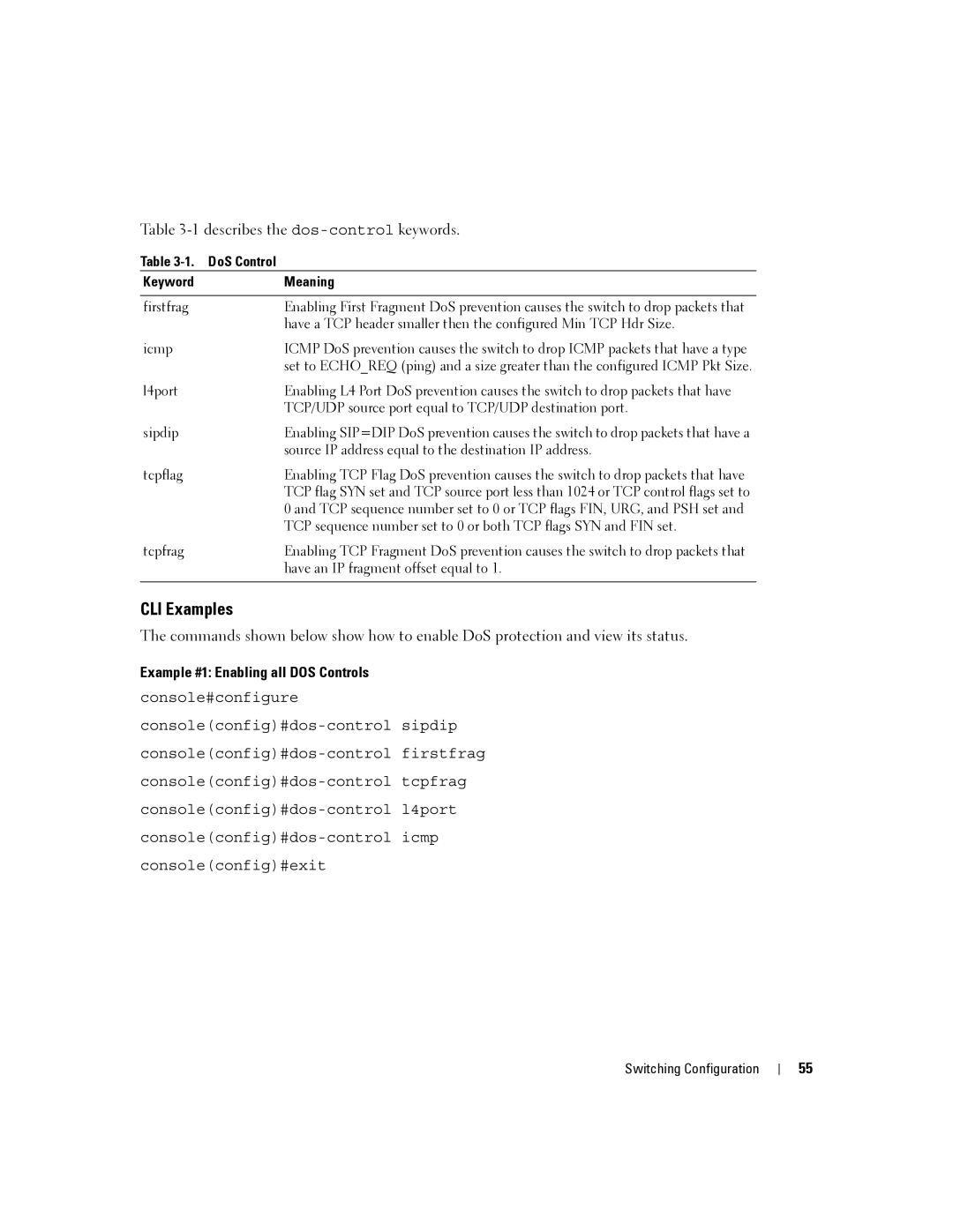 Dell 6200 SERIES manual Describes the dos-controlkeywords, Example #1 Enabling all DOS Controls 