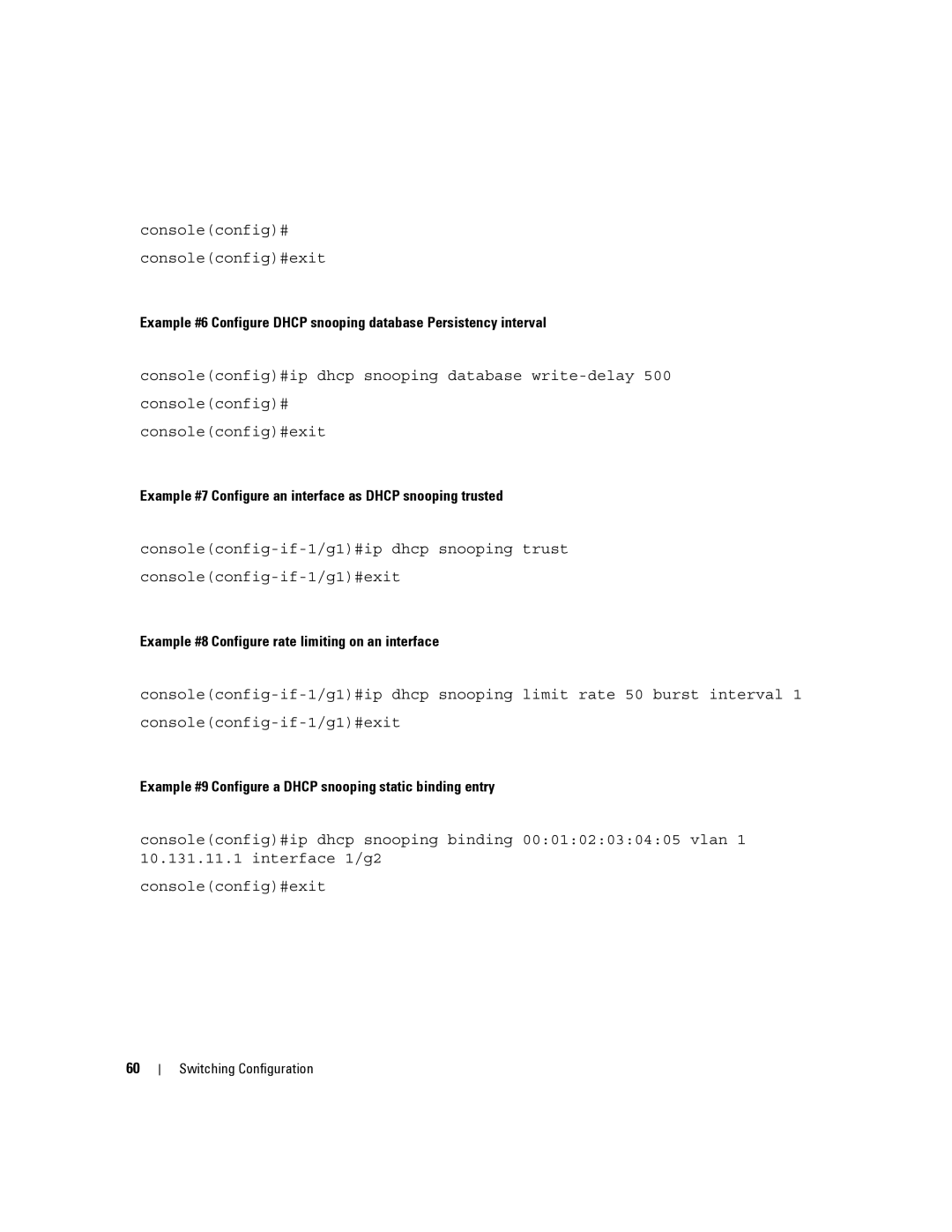 Dell 6200 SERIES manual Example #7 Configure an interface as Dhcp snooping trusted 