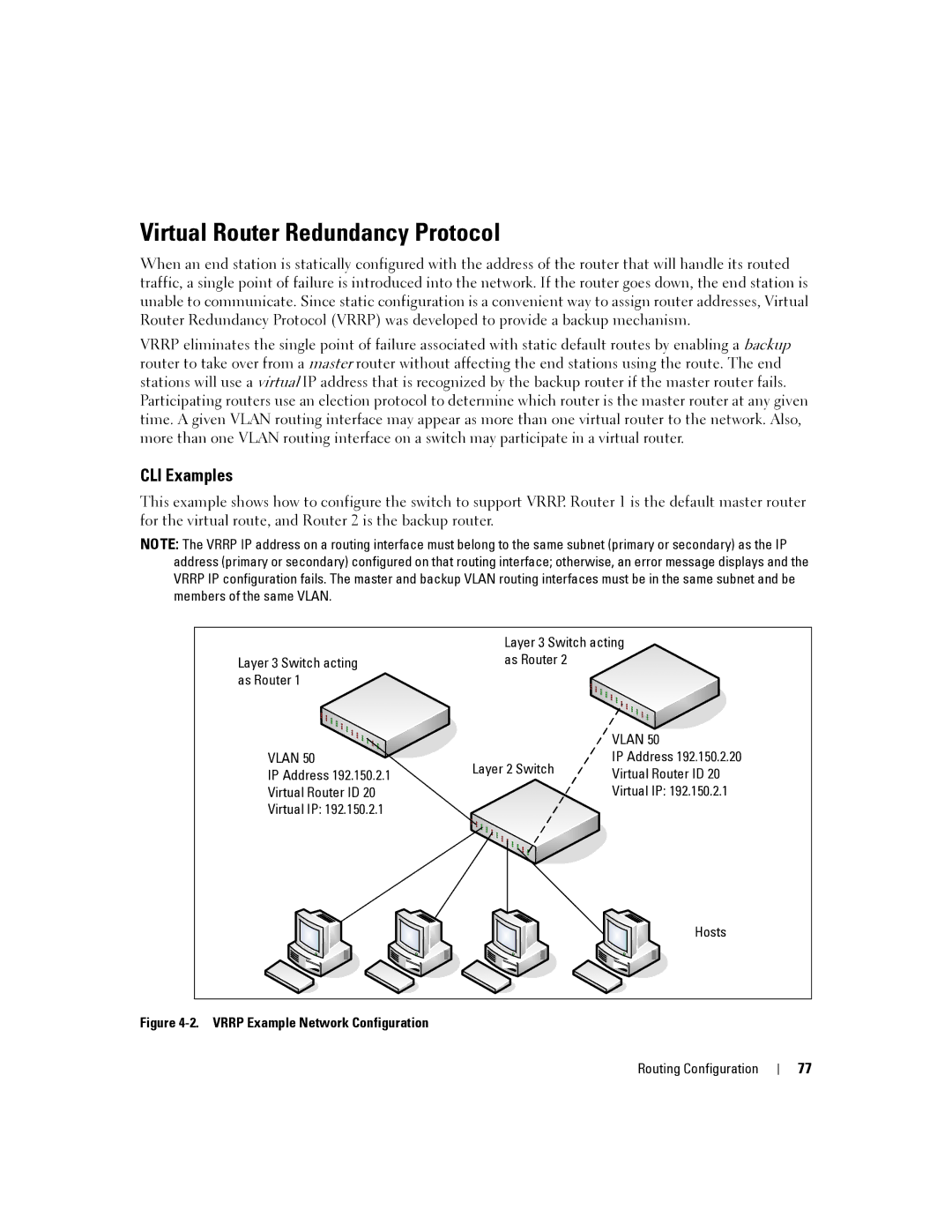 Dell 6200 SERIES manual Virtual Router Redundancy Protocol, Vrrp Example Network Configuration 