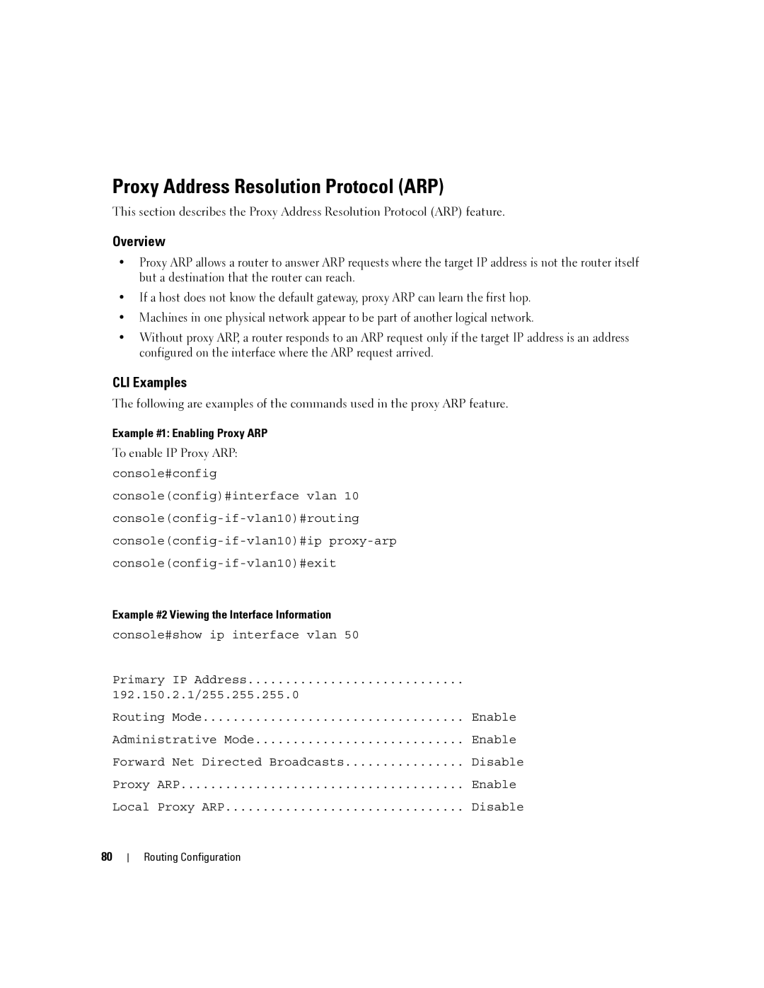 Dell 6200 SERIES manual Proxy Address Resolution Protocol ARP, Example #1 Enabling Proxy ARP 