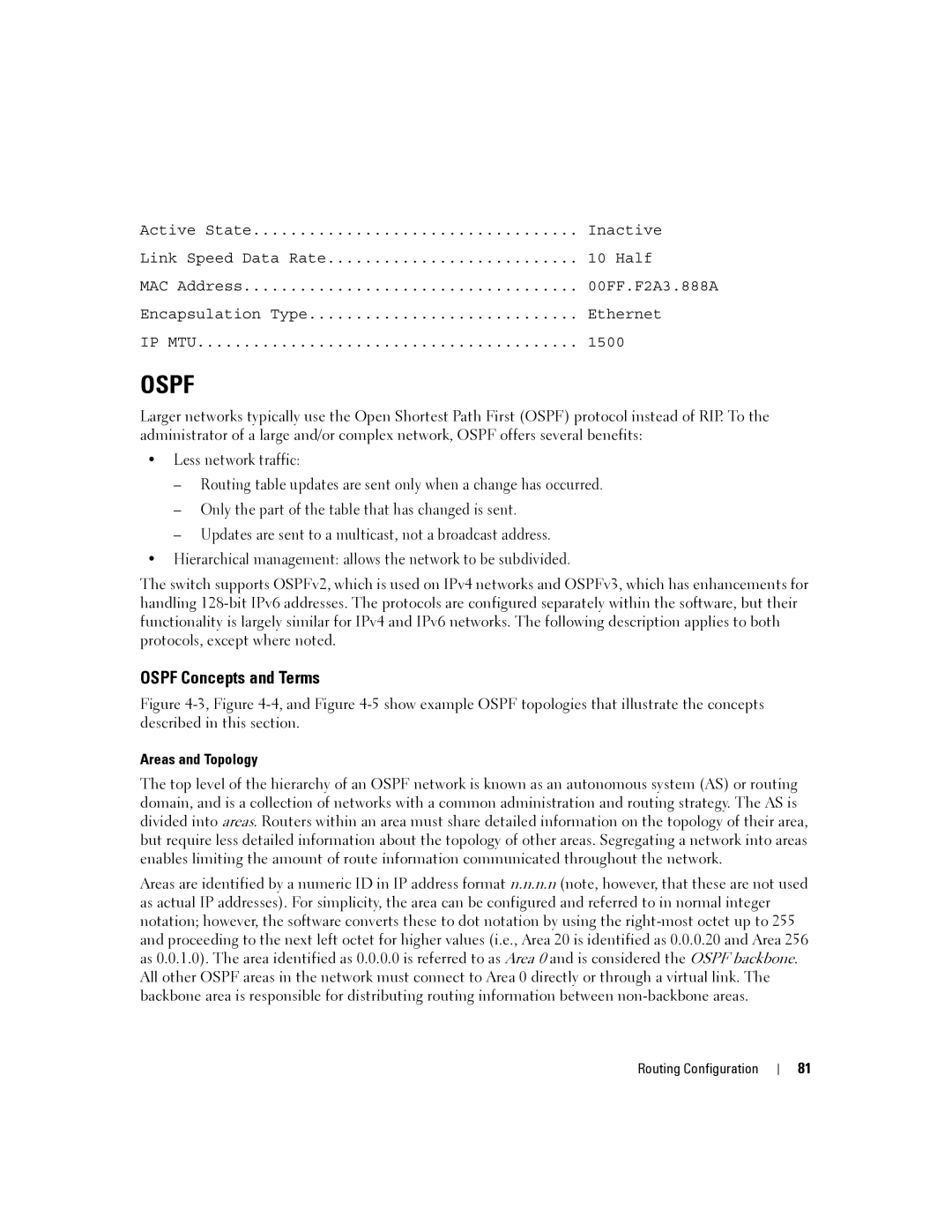 Dell 6200 SERIES manual Ospf Concepts and Terms, Areas and Topology 