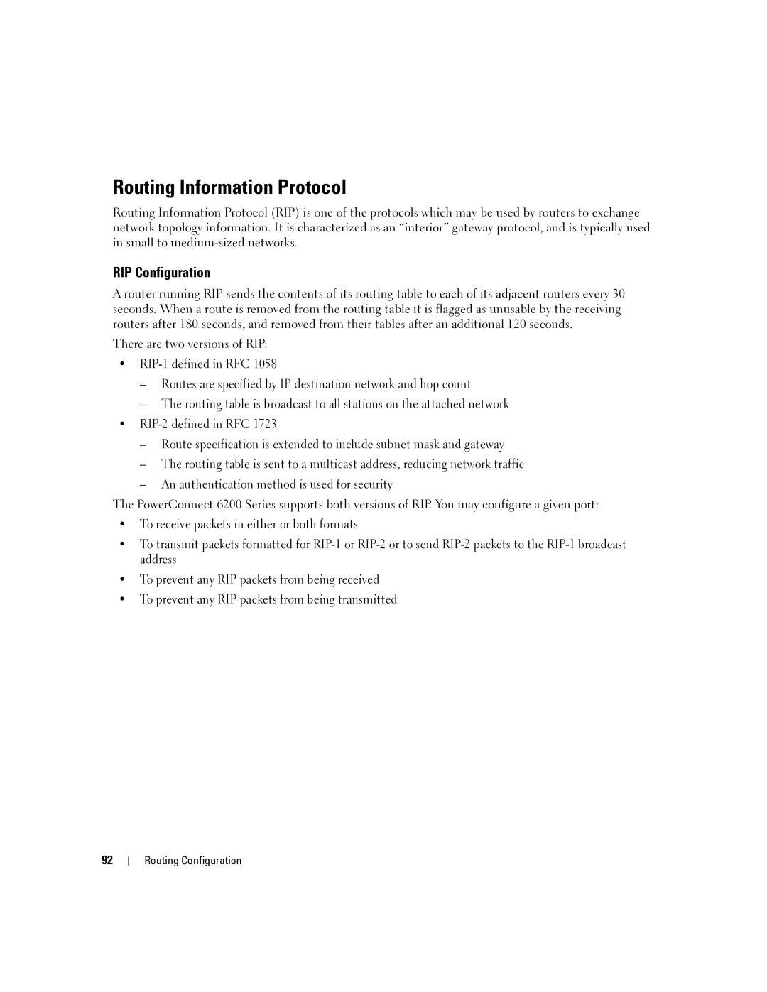 Dell 6200 SERIES manual Routing Information Protocol, RIP Configuration 