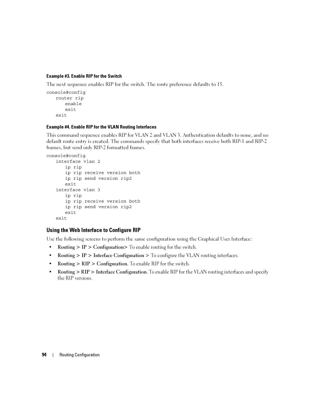 Dell 6200 SERIES manual Using the Web Interface to Configure RIP, Example #3. Enable RIP for the Switch 